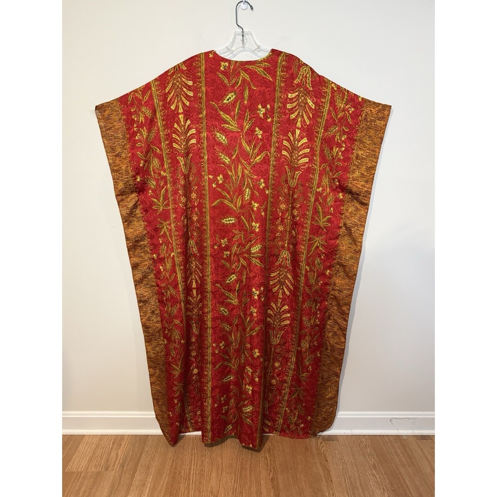 Santé Red & Gold Full Length Kaftan Caftan One Size Flowy Breezy Cover Up Pool - Picture 6 of 7
